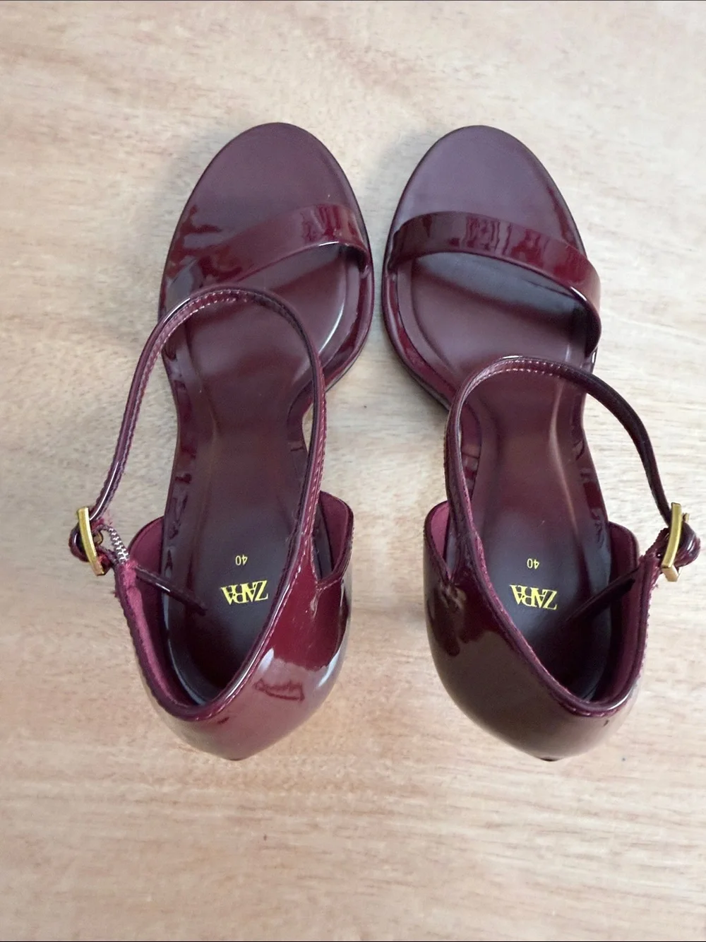 Zara Wine Patent Ankle-Strap Heels